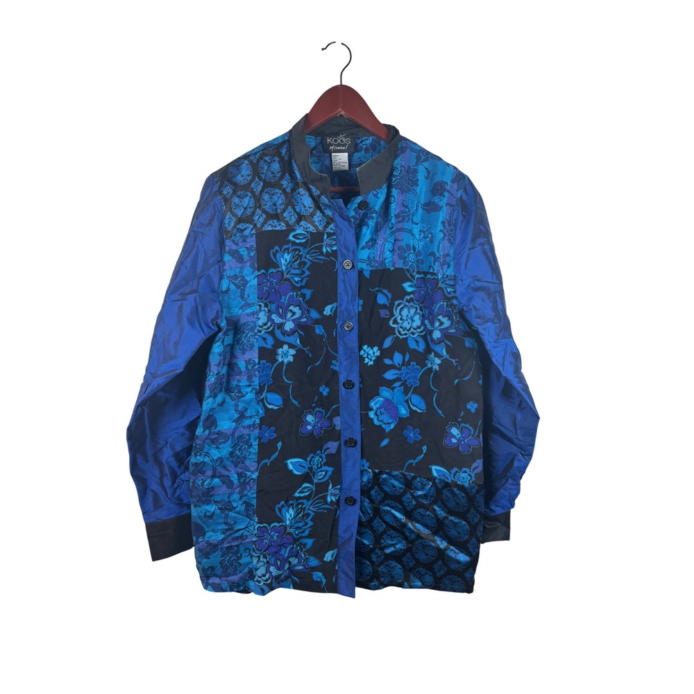 Koos of Course 2-Piece Set M Silk Shirt Blue Black Patchwork Floral Abstract